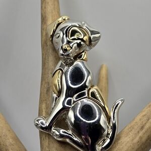 🐶 Dog Brooch Mixed Silver & Gold Tones 2" Tall Excellent Condition
